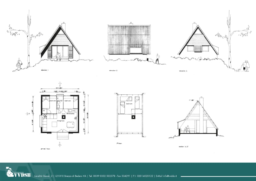 Historische Architekten-Zeichnungen der Häuser