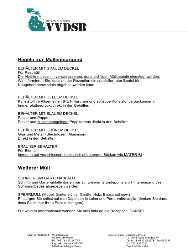 VVDSB Vorgaben zur Mülltrennung und -entsorgung